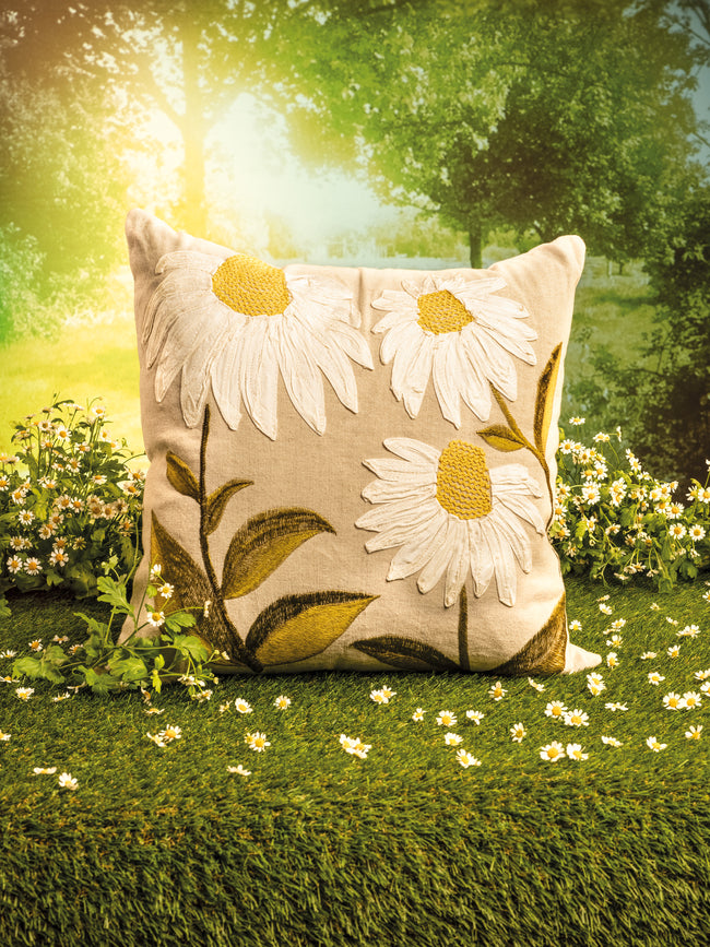Lora Avedian - Ode to Echinacea Embroidered Linen Cushion -  - ABASK