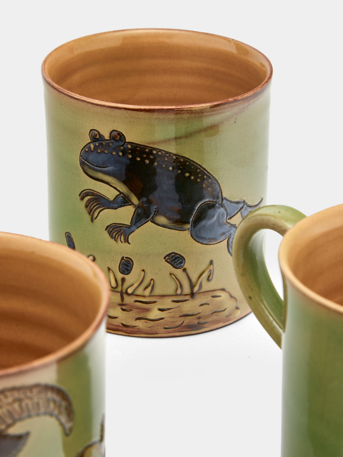 Poterie d’Évires - Animals Hand-Painted Ceramic Mugs (Set of 4) - Green - ABASK