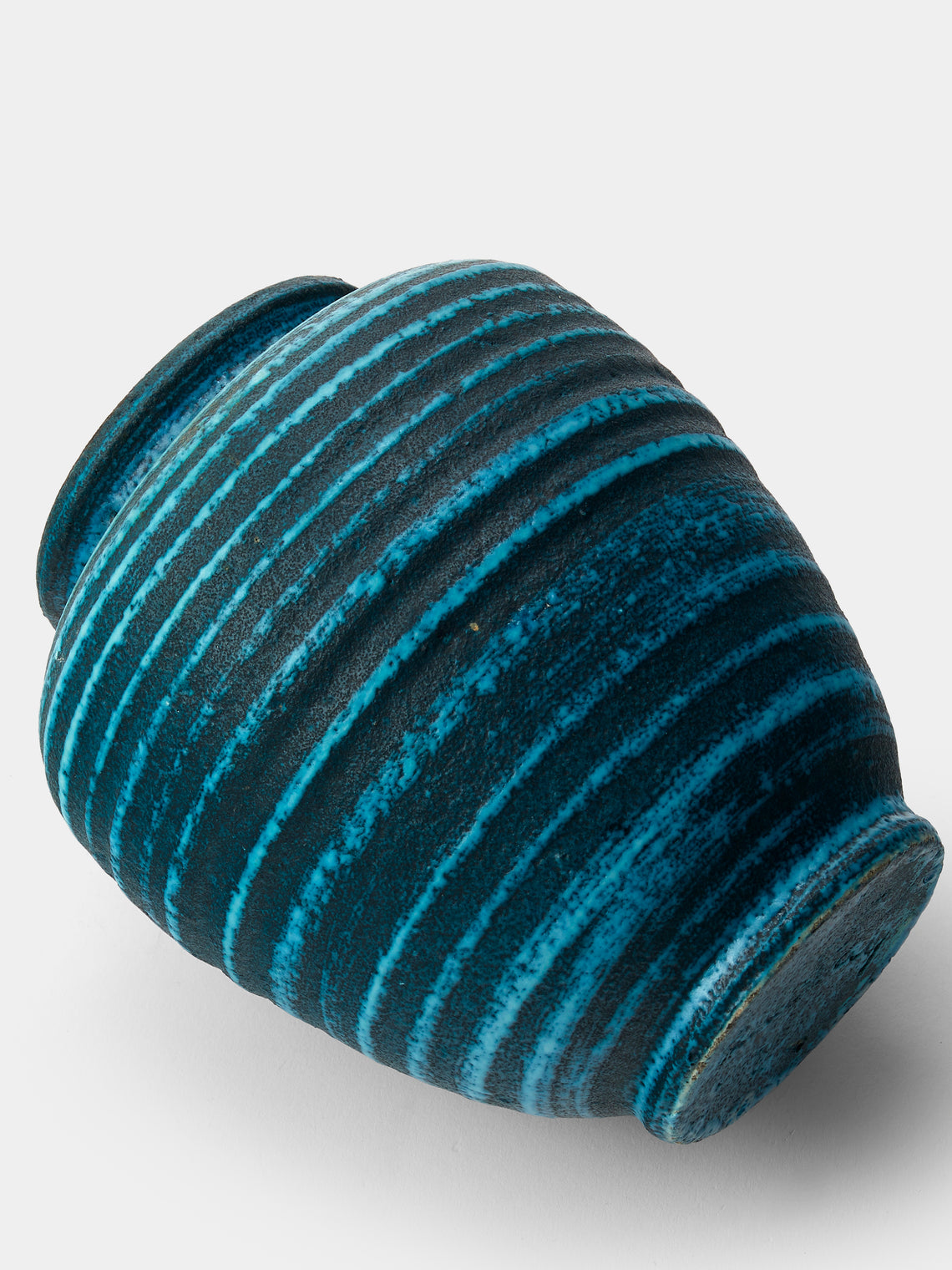 Antique and Vintage - Mid-Century Accolay Ceramic Vase (7in/18cm) - Blue - ABASK