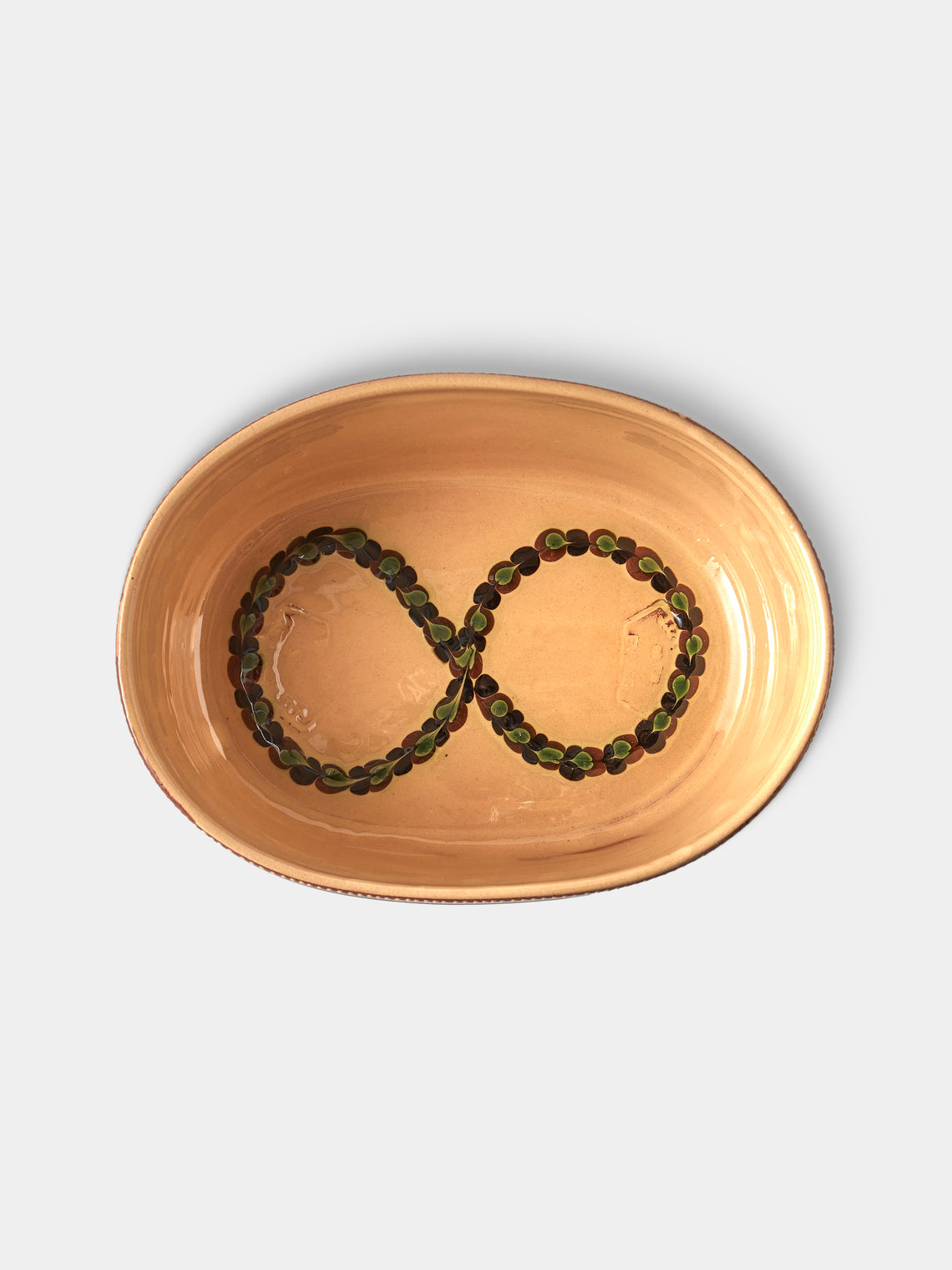 Poterie d’Évires - Flowers Hand-Painted Ceramic Oval Serving Dish - Light brown - ABASK