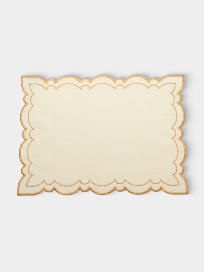 Borgo delle Tovaglie - Letizia Embroidered Linen Placemats (Set of 4) - Gold - ABASK - 