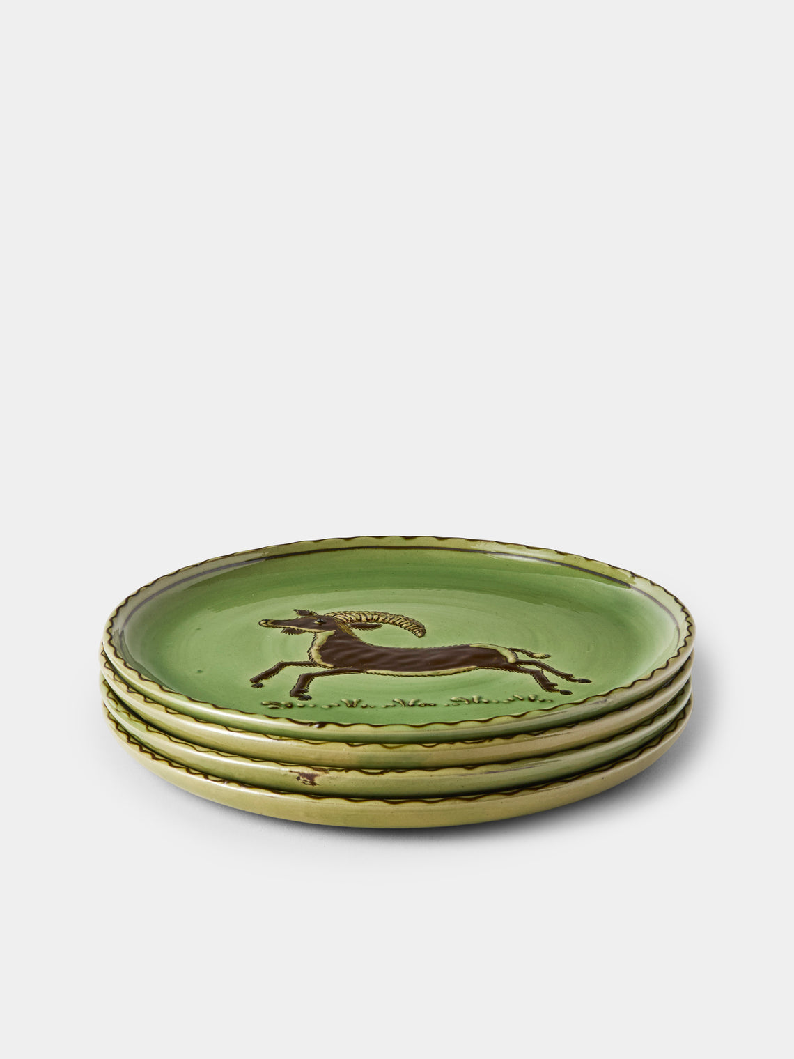 Poterie d’Évires - Animals Hand-Painted Ceramic Dinner Plates – 9.5in/24cm (Set of 4) - Green - ABASK