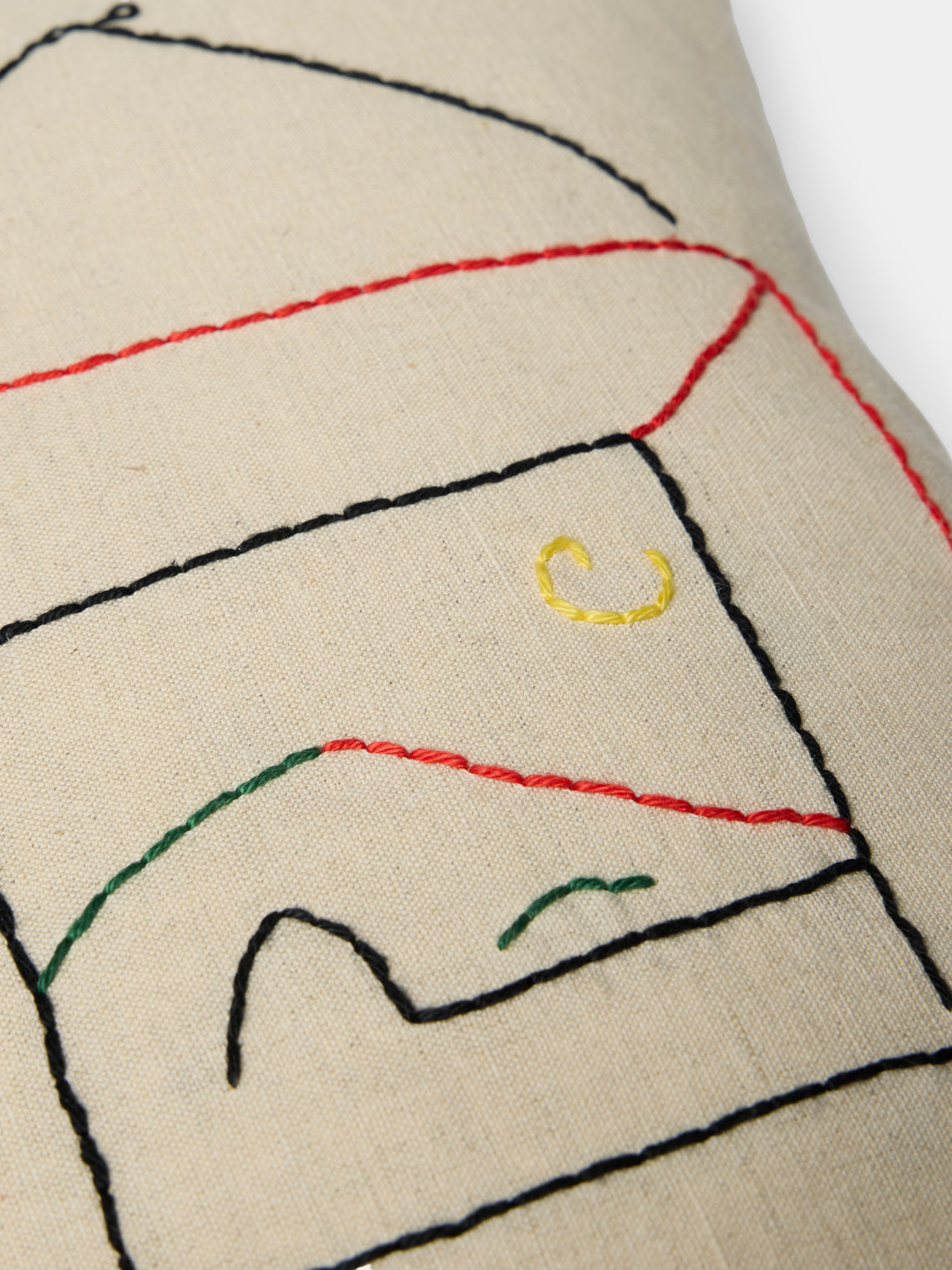 Oeuvres Sensibles - Picture Hand-Embroidered Cotton and Hemp Cushion (15.5in/40cm) - Cream - ABASK