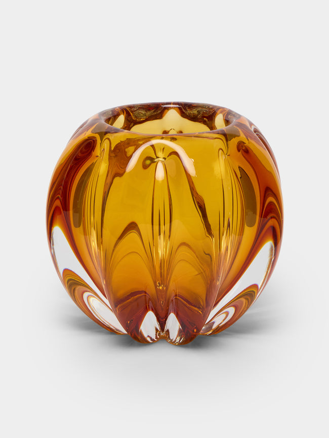 Yali Glass - Fiori Bolla Hand-Blown Murano Glass Vase (9.5in/24cm) - Orange - ABASK - 