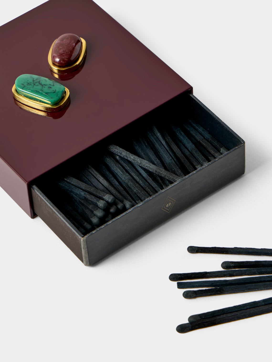 Droulers - Luce Brass and Resin Square Matchbox - Burgundy - ABASK