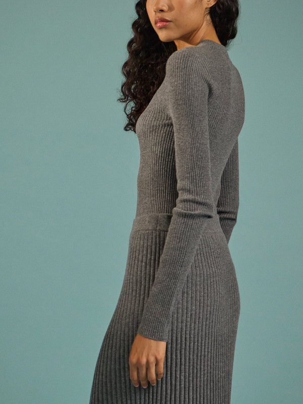 Arch4 - Celeste Baby Goat Cashmere Long-Sleeved Top | Size: S - Gray - ABASK