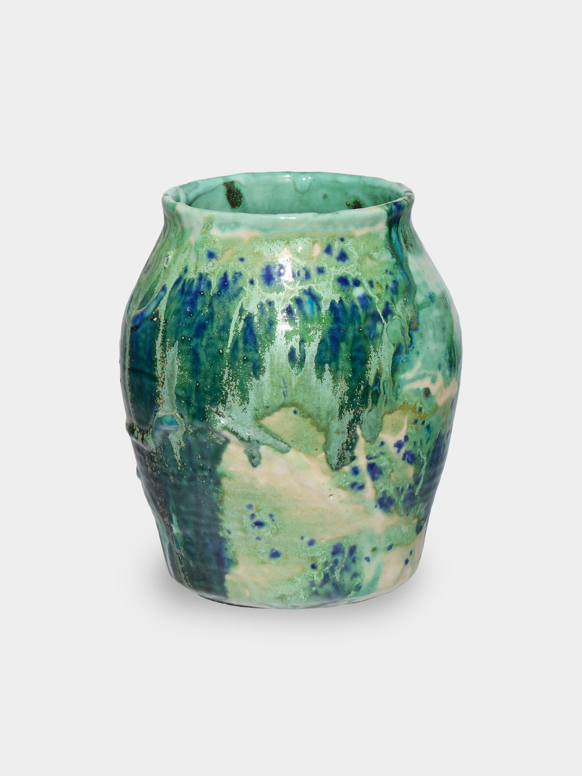 Antique and Vintage - Mid-Century Ceramic Vase (7in/18cm) - Green - ABASK - 