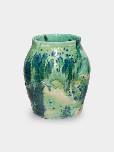 Antique and Vintage - Mid-Century Ceramic Vase (7in/18cm) - Green - ABASK - 