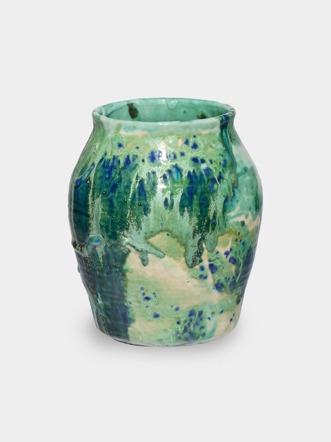 Antique and Vintage - Mid-Century Ceramic Vase (7in/18cm) - Green - ABASK - 