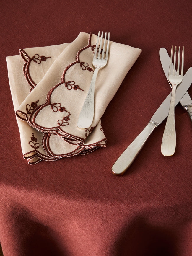 Borgo delle Tovaglie - Carlotta Embroidered Linen Napkins (Set of 4) - Ivory - ABASK