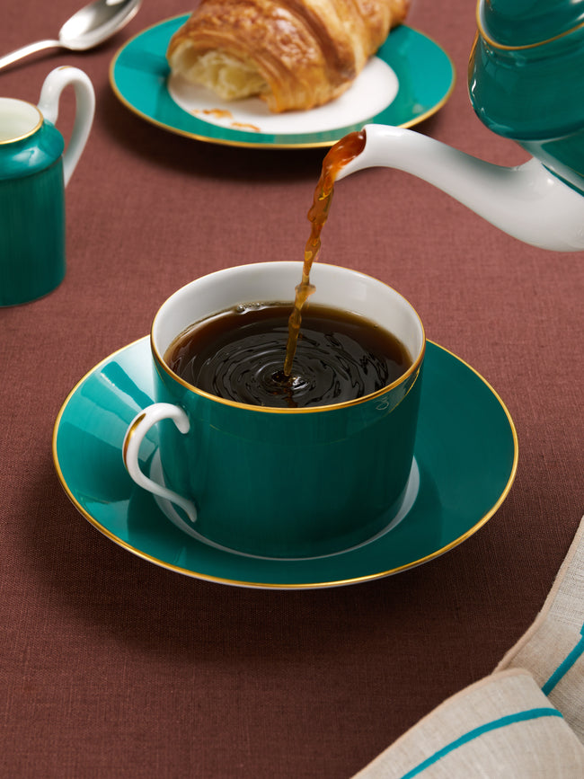 Robert Haviland & C. Parlon - Coco Hand-Painted Porcelain Breakfast Cup and Saucer (Set of 2) - Green - ABASK