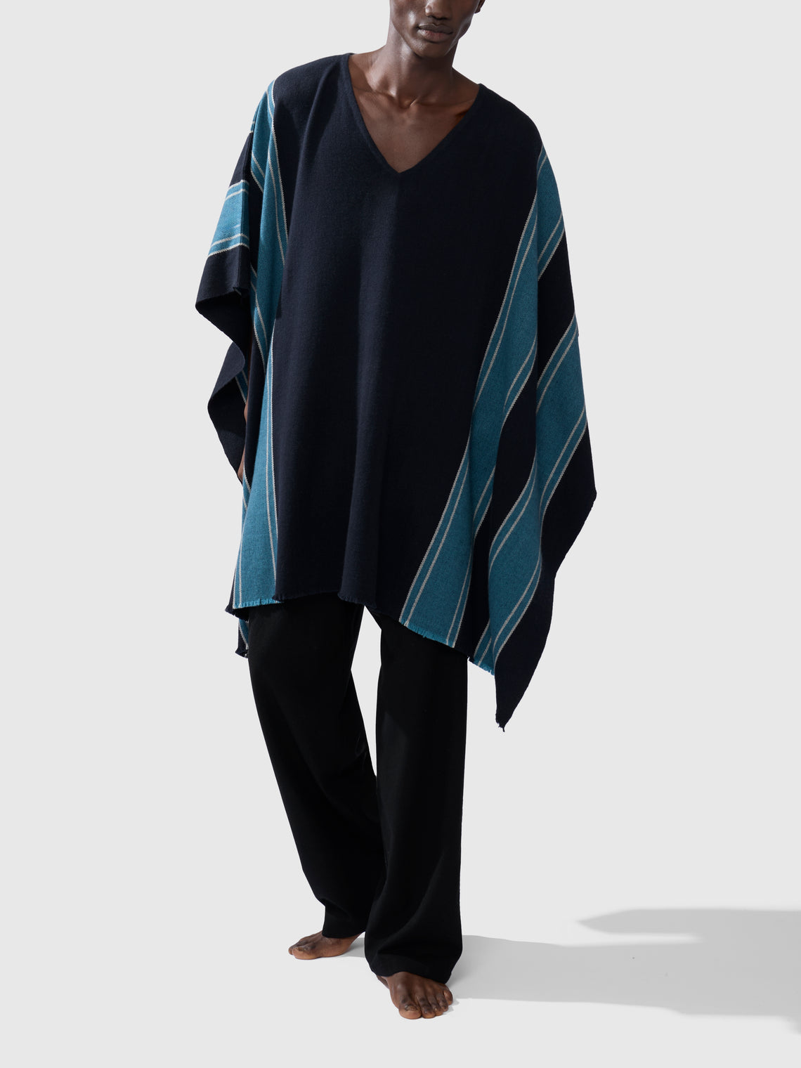 Denis Colomb - Men's Cashmere Asymmetric Poncho | One Size - Blue - ABASK