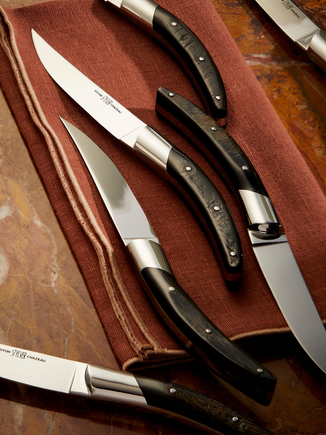 Goyon-Chazeau - Stylver Origines Buffalo Horn Table Knives (Set of 6) - Black - ABASK