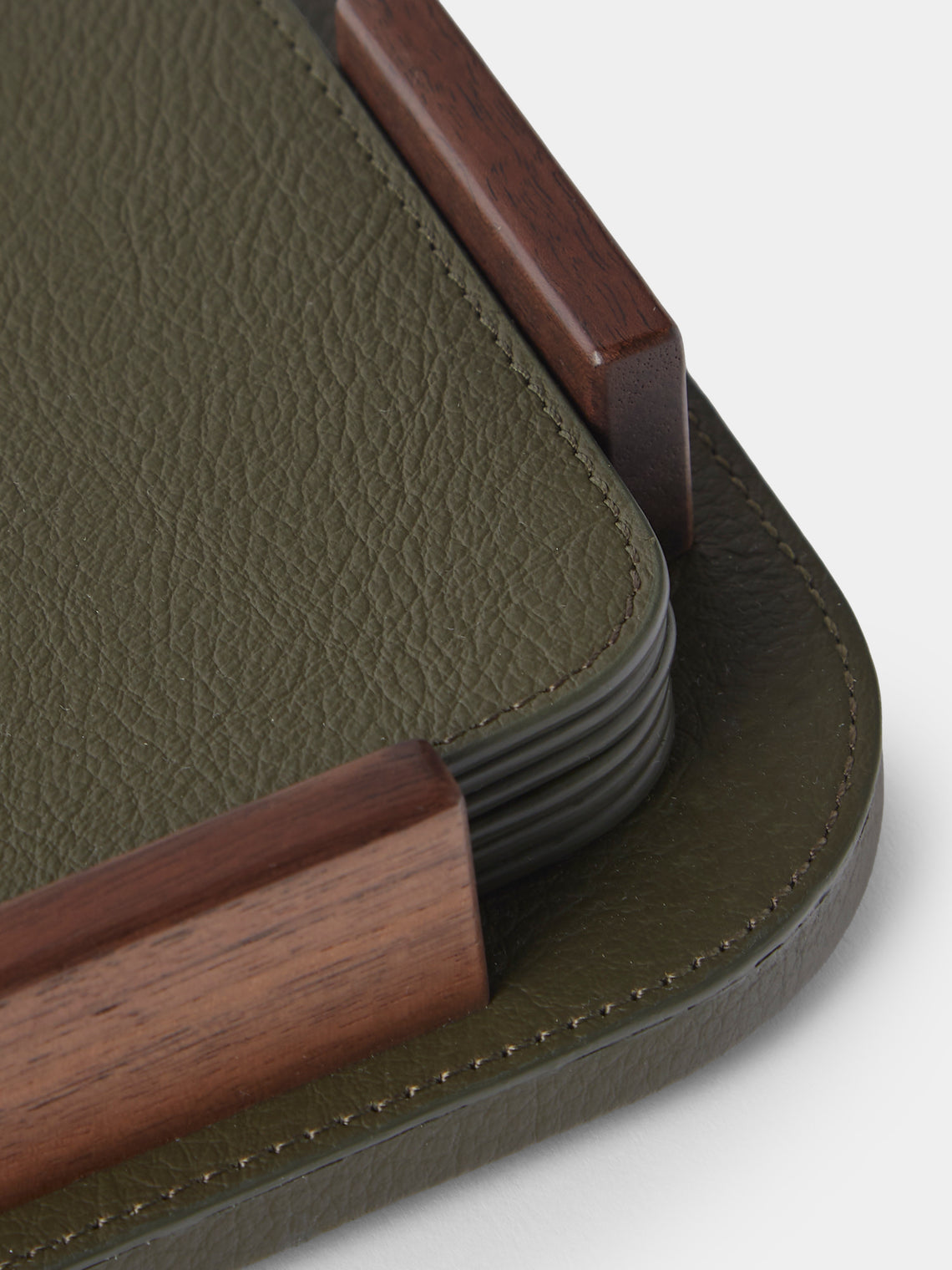 Giobagnara x Poltrona Frau - Leather and Walnut Coasters with Holder (Set of 6) - Olive - ABASK
