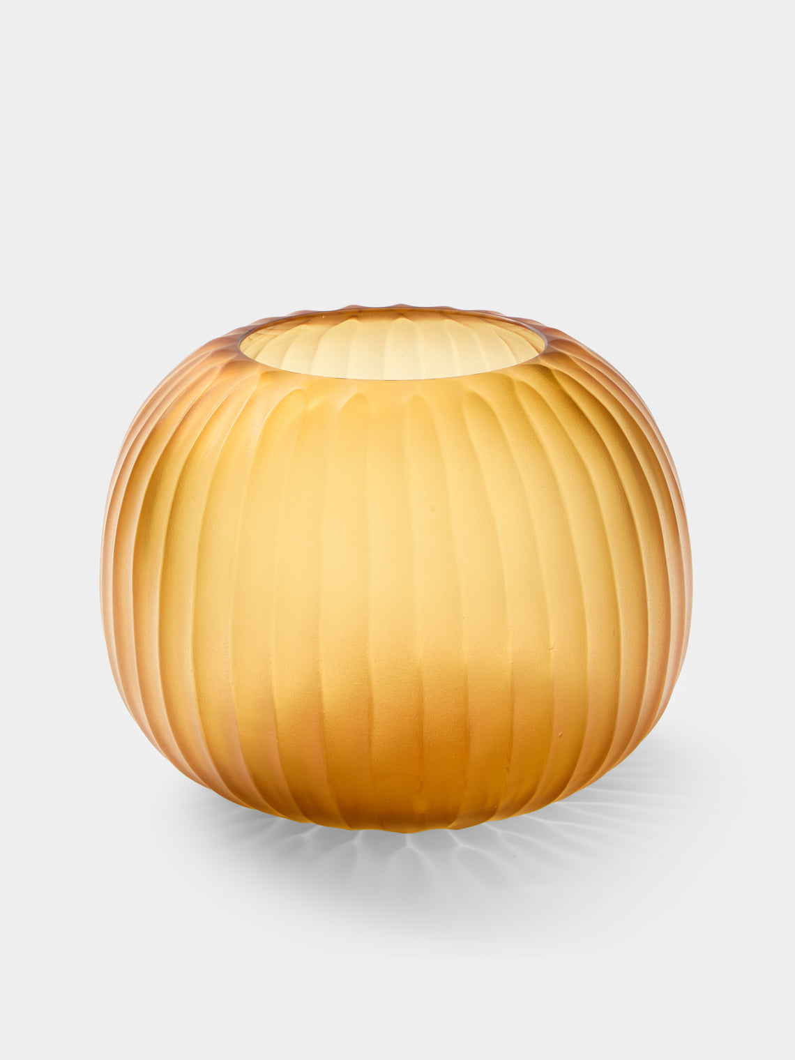 Micheluzzi Glass - Riccio Ambra Coste Hand-Blown Murano Glass Vase (8.5in/22cm) - Yellow - ABASK - 