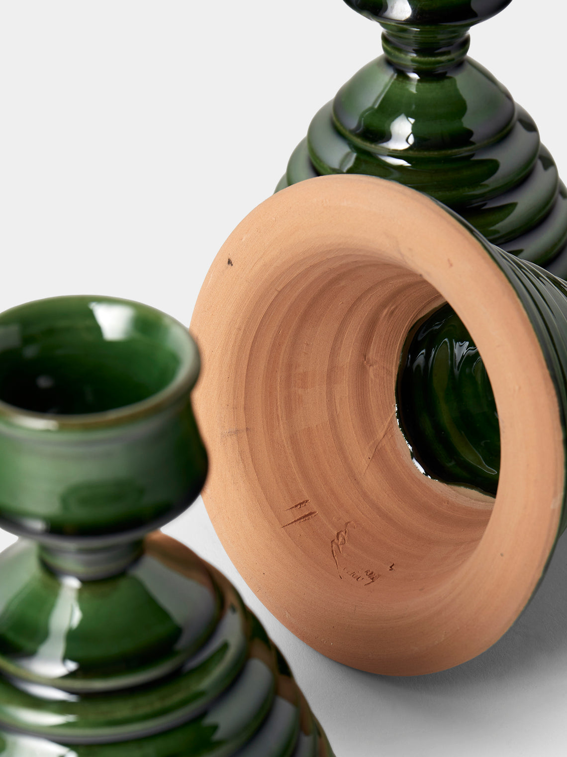 Poterie de Cliousclat - Slipware Candle Holders (Set of 3) - Green - ABASK