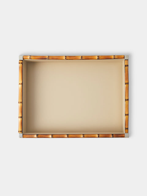 Riviere - Bice Nabuk Leather and Bamboo Valet Tray (9.5in/24cm) - Cream - ABASK - 