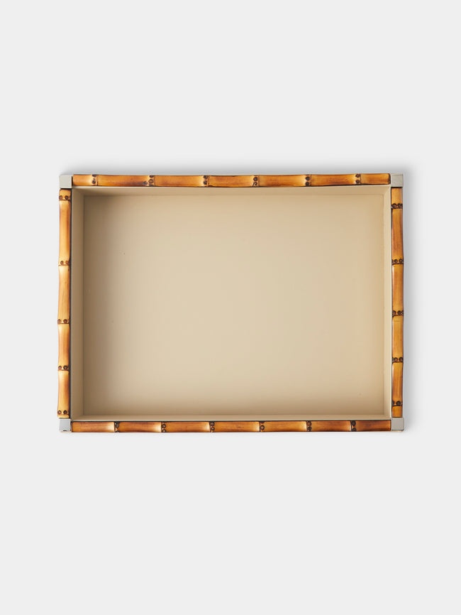 Riviere - Bice Nabuk Leather and Bamboo Valet Tray (9.5in/24cm) - Cream - ABASK - 