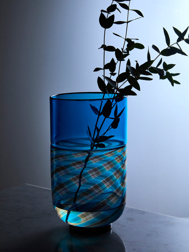 Antique and Vintage - 1988 Murano Glass Vase (10in/26cm) - Blue - ABASK