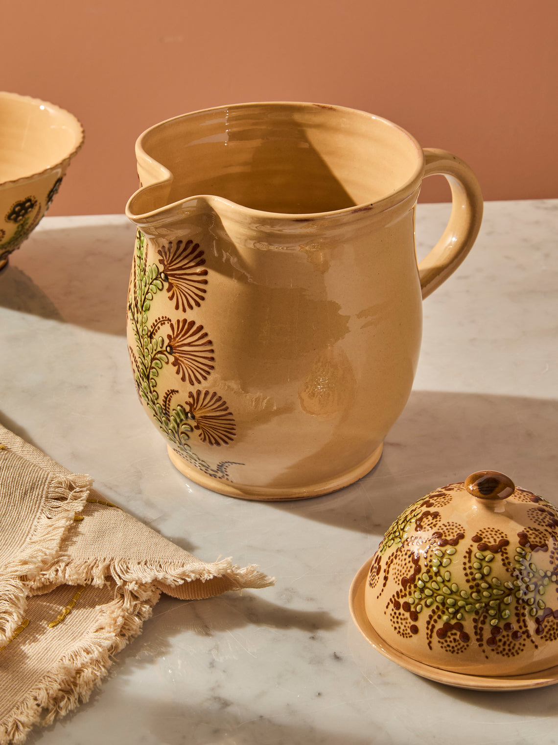 Poterie d’Évires - Flowers Hand-Painted Ceramic Jug (70.5oz/2L) - Cream - ABASK