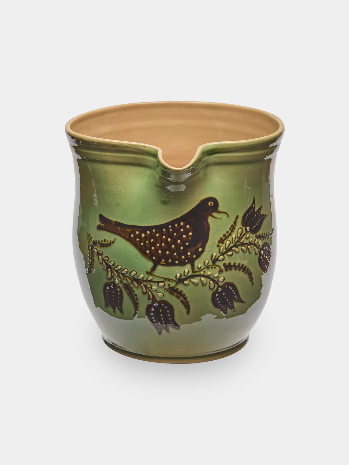 Poterie d’Évires - Birds Hand-Painted Ceramic Jug (70.5oz/2L) - Green - ABASK