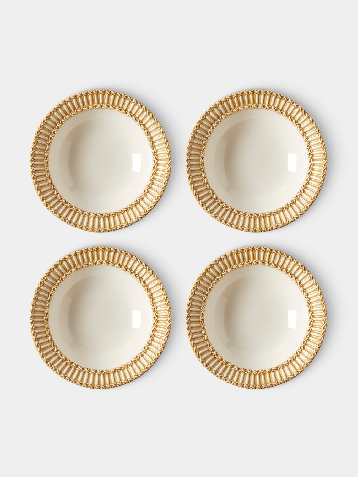Tessalume Ceramiche - Wicker Hand-Painted Ceramic Small Bowls (Set of 4) - White - ABASK