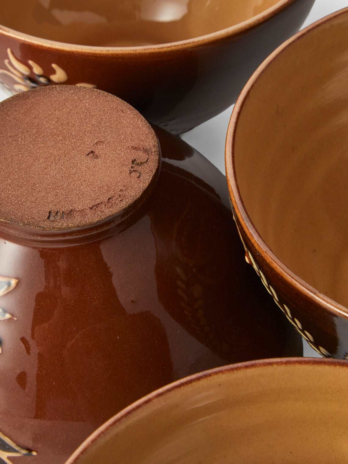 Poterie d’Évires - Flowers Hand-Painted Ceramic Small Bowls (Set of 4) - Brown - ABASK