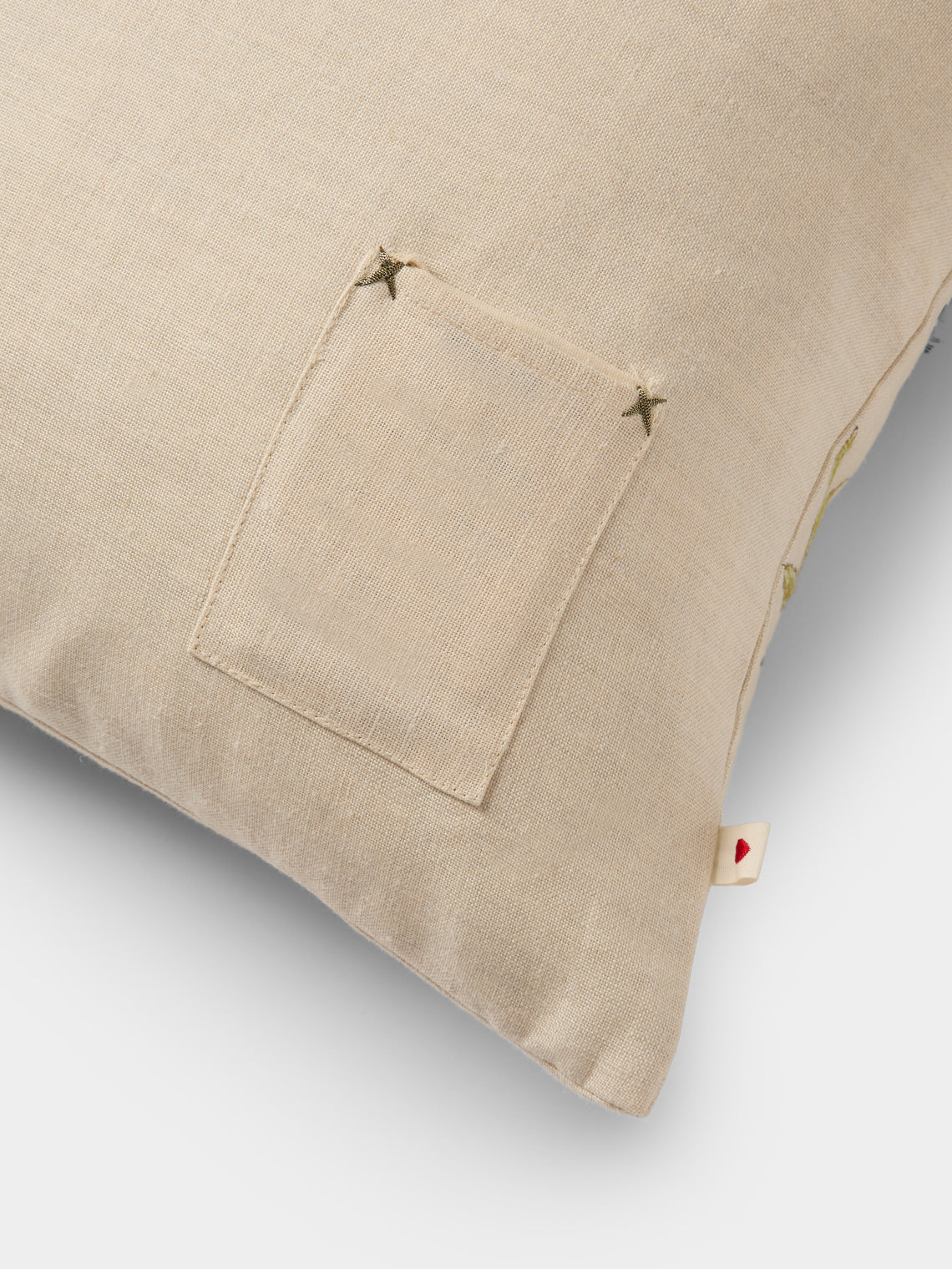 Bokja - Avocado Moon Deep Embroidered Linen Cushion (17.5in/45cm) - Multiple - ABASK