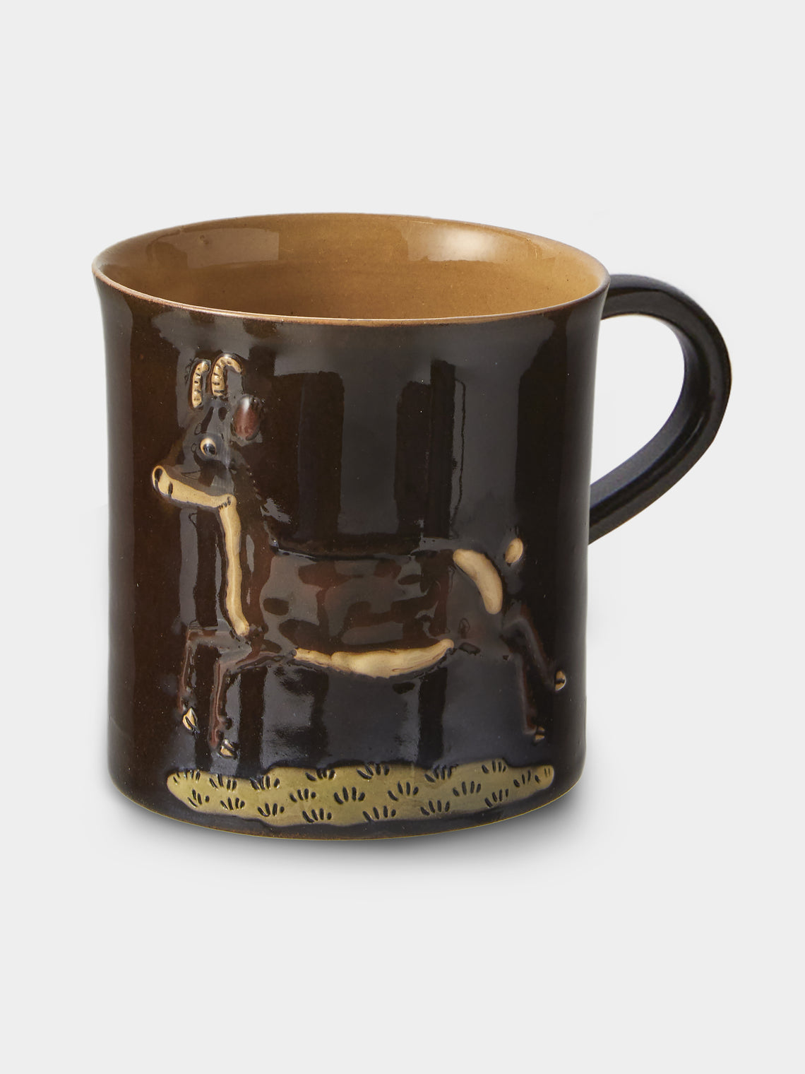 Poterie d’Évires - Animals Hand-Painted Ceramic Mugs (Set of 4) - Dark Brown - ABASK