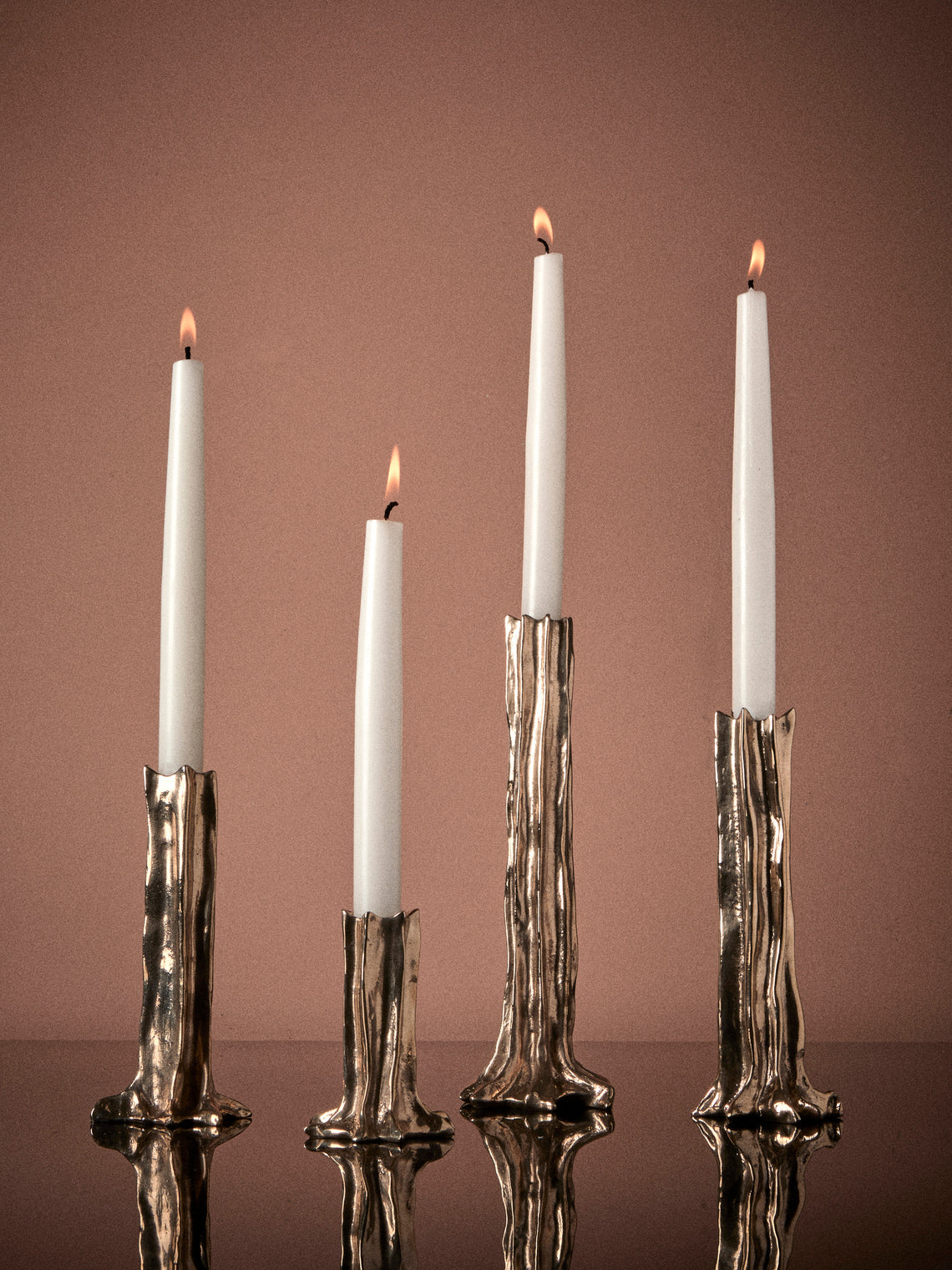 Studio Palatin - | Set of 4 | Arbor Bronze Candlesticks - Brown - ABASK