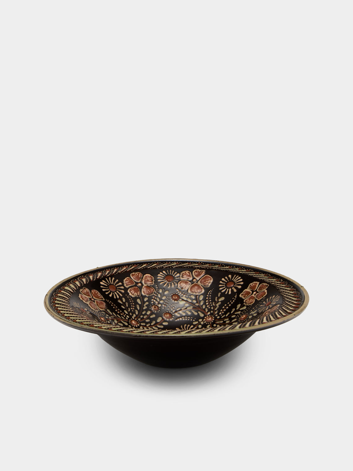 Poterie d’Évires - Flowers Hand-Painted Ceramic Serving Bowl - Dark brown - ABASK - 