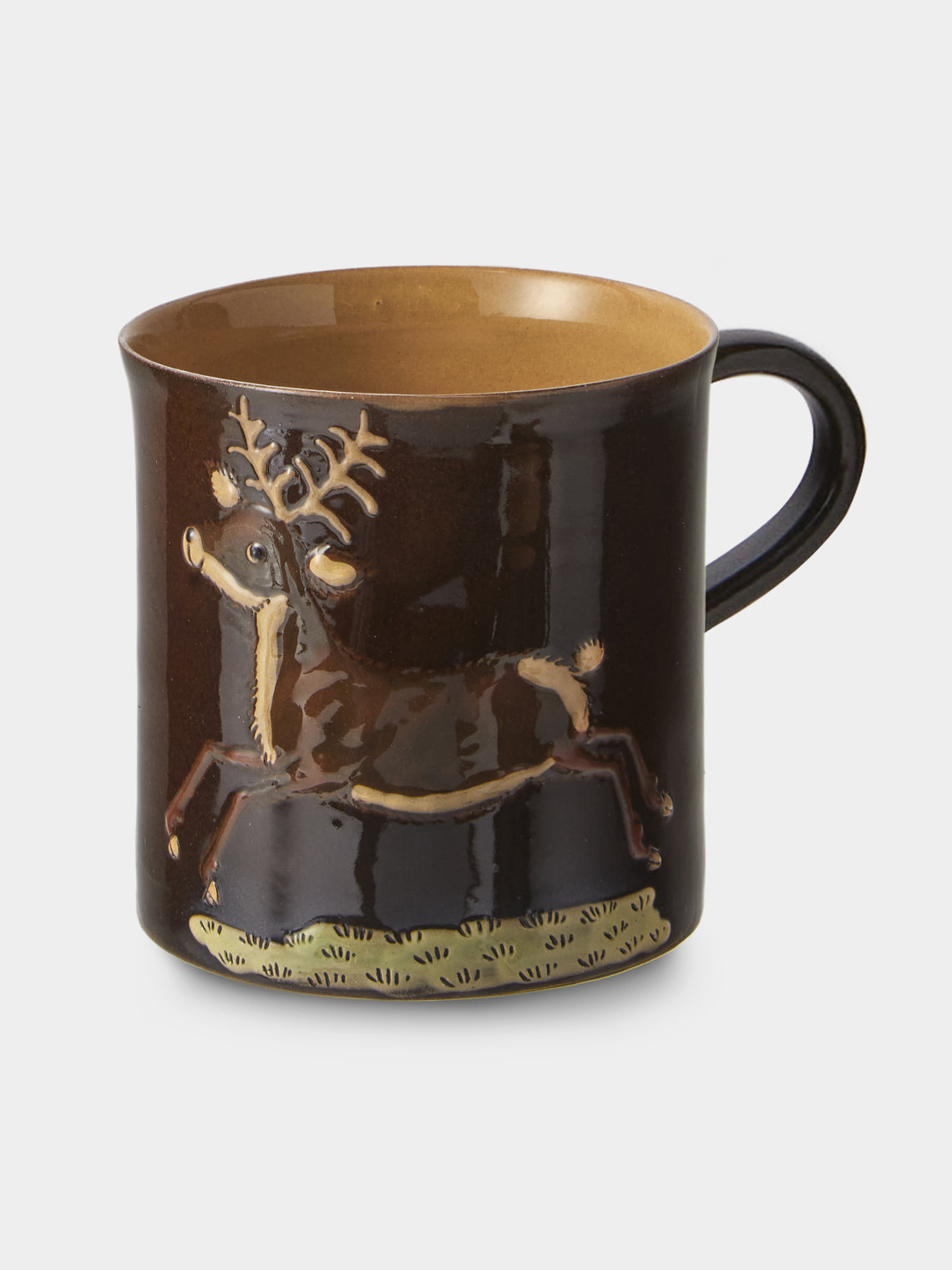 Poterie d’Évires - Animals Hand-Painted Ceramic Mugs (Set of 4) - Dark Brown - ABASK