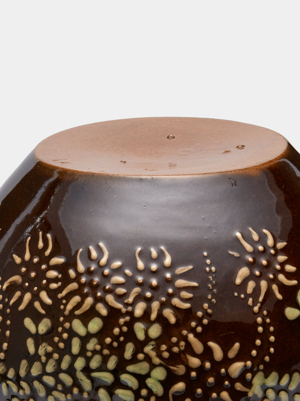Poterie d’Évires - Flowers Hand-Painted Ceramic Vase (5in/13cm) - Dark brown - ABASK