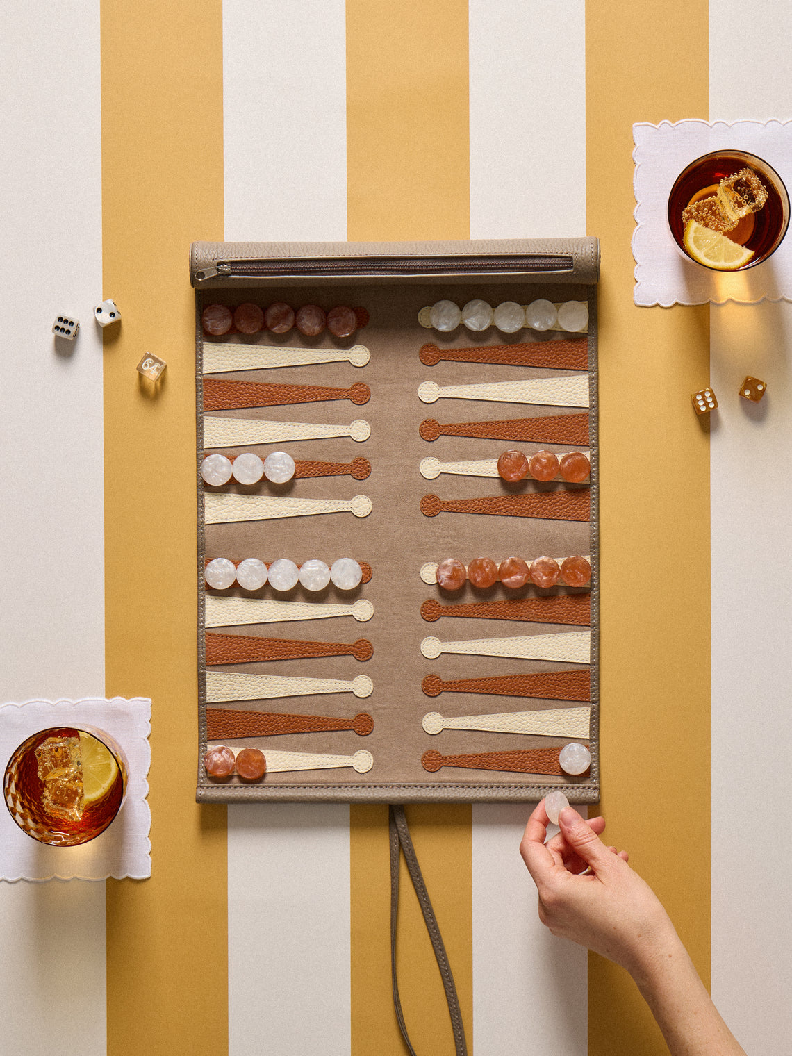Belotier - Leather Travel Backgammon Set - Orange - ABASK
