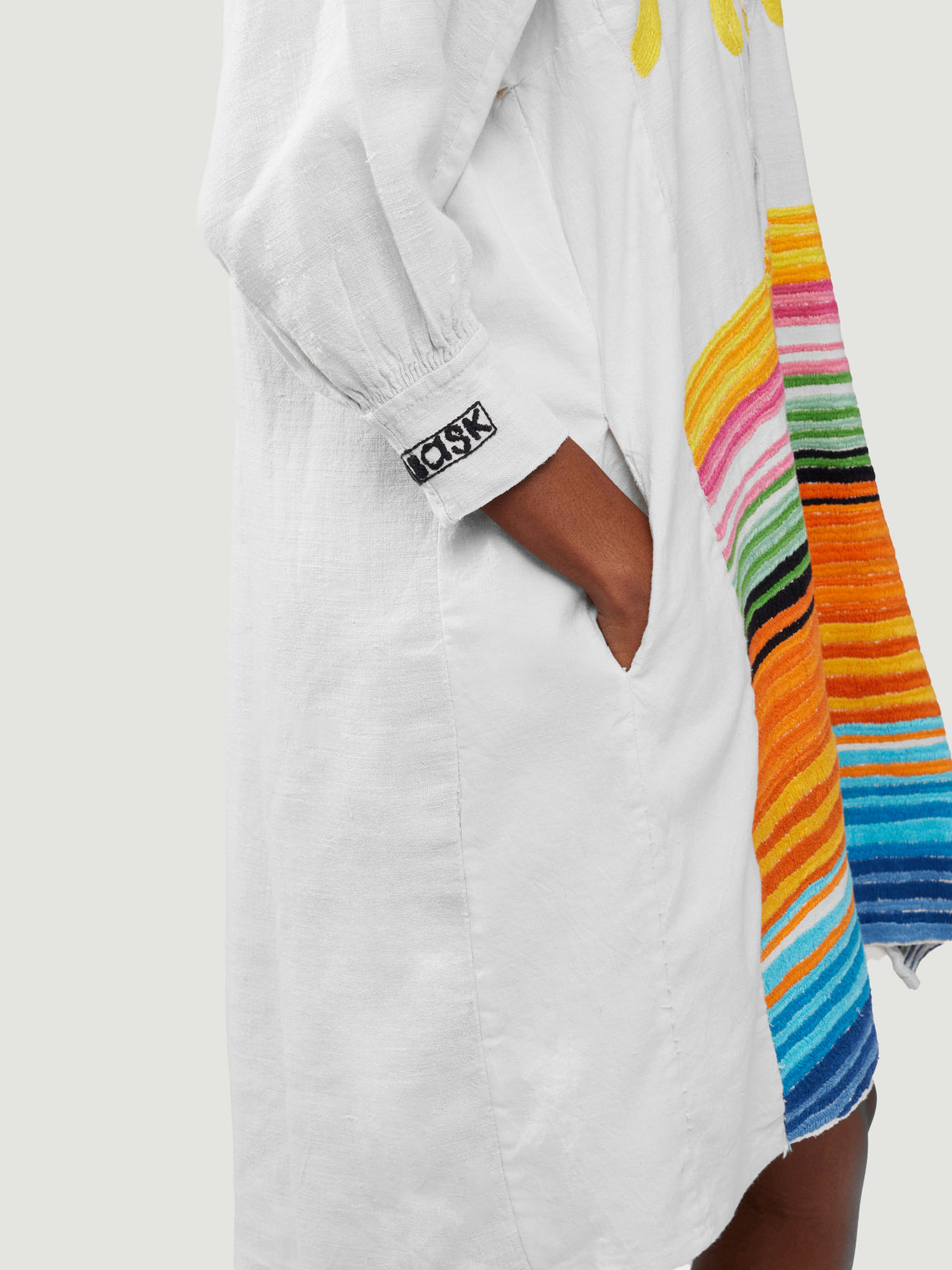 Kilometre Paris - The Sun Rainbow Hand-Embroidered Linen Dress | One Size - White - ABASK