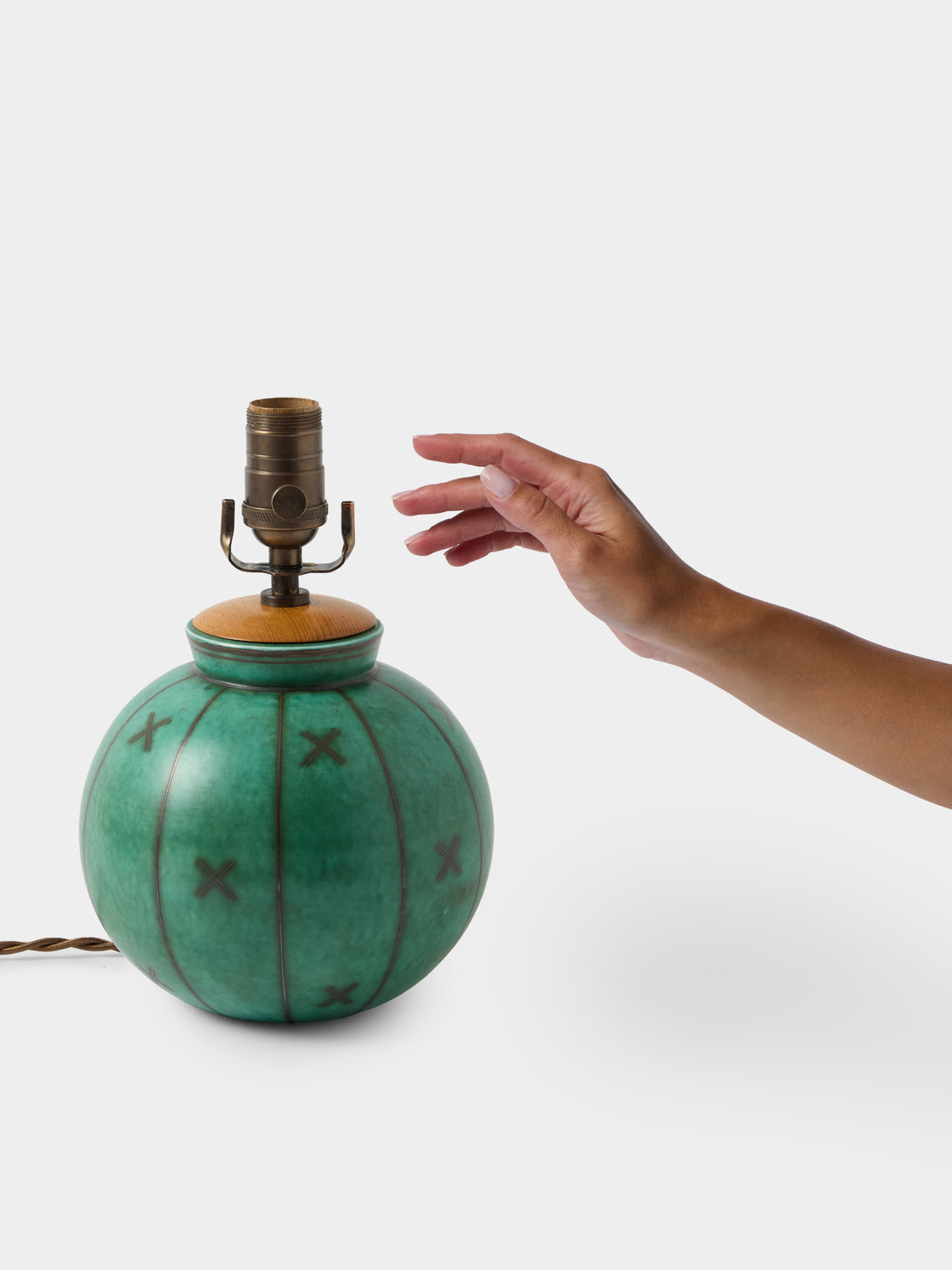 Antique and Vintage - 1930 Wilhelm Kåge Argenta Stoneware Table Lamp - Green - ABASK