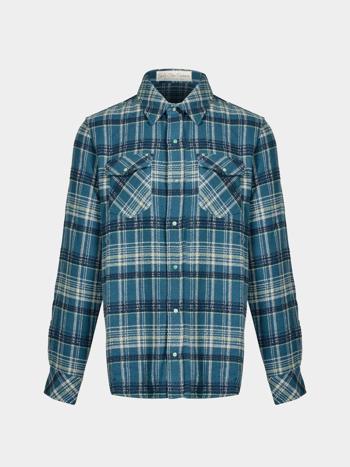 God's True Cashmere - Fantasia Tartan Cashmere Shirt | Size: M - Blue - ABASK - 