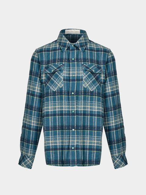 God's True Cashmere - Fantasia Tartan Cashmere Shirt | Size: M - Blue - ABASK - 