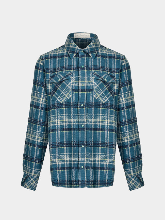 God's True Cashmere - Fantasia Tartan Cashmere Shirt | Size: M - Blue - ABASK - 