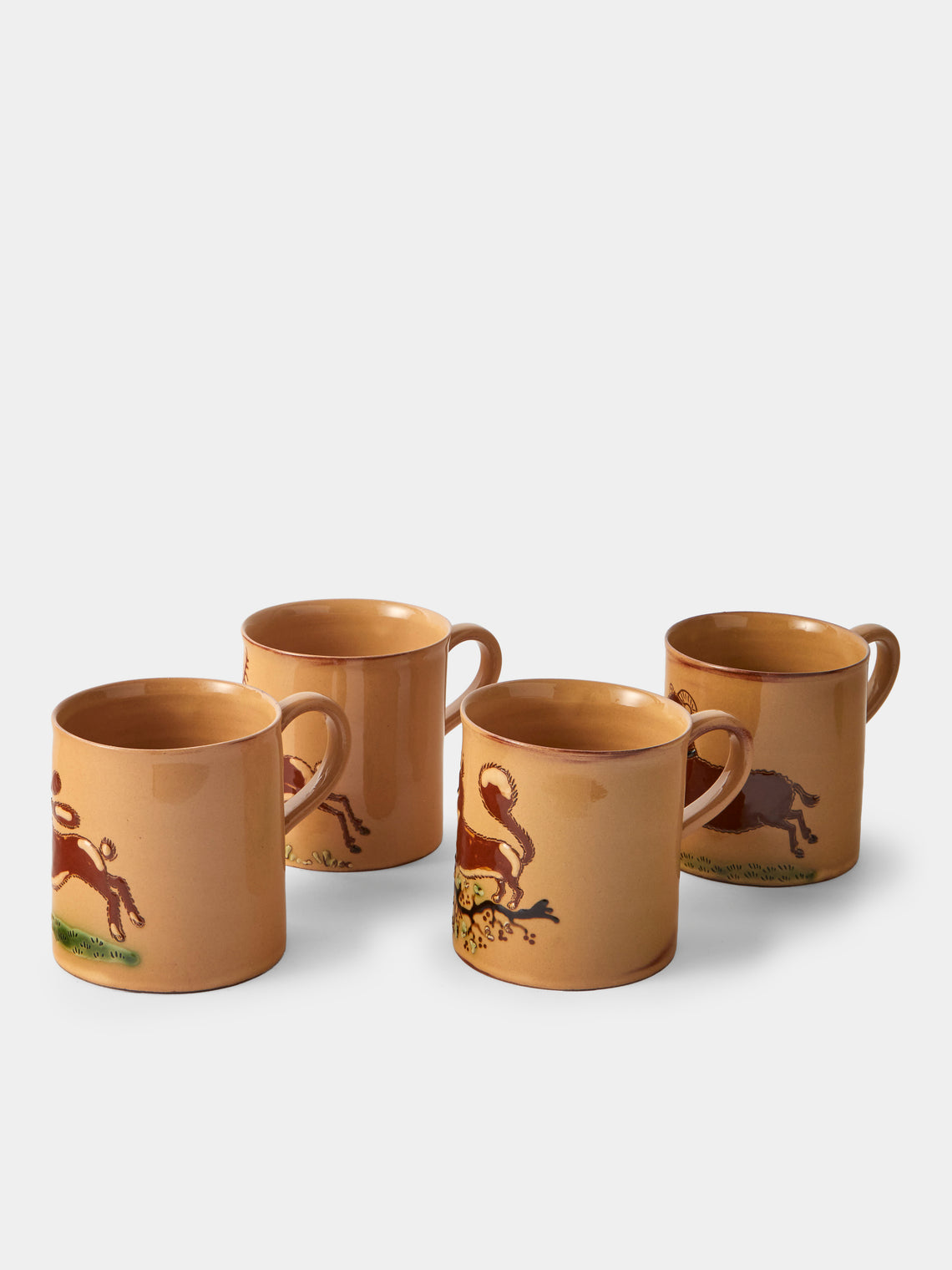 Poterie d’Évires - Animals Hand-Painted Ceramic Mugs (Set of 4) - Cream - ABASK