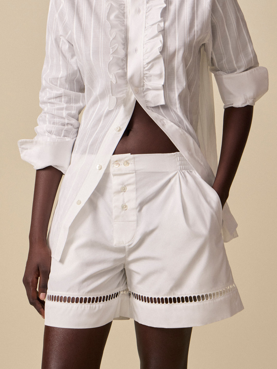 Sebline - Women's Cotton Boxer Shorts | Size: S - White - ABASK