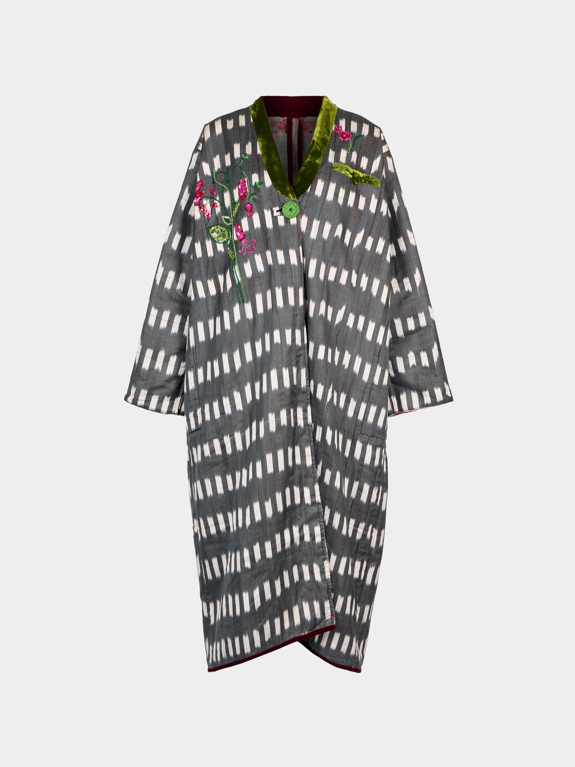 Nazzy Beglari - Hand-Loomed Ikat Velvet Reversible Robe | One Size - Multiple - ABASK