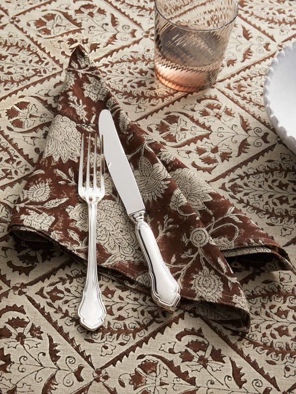 Chamois - Indian Rose Block-Printed Linen Napkins (Set of 4) - Brown - ABASK