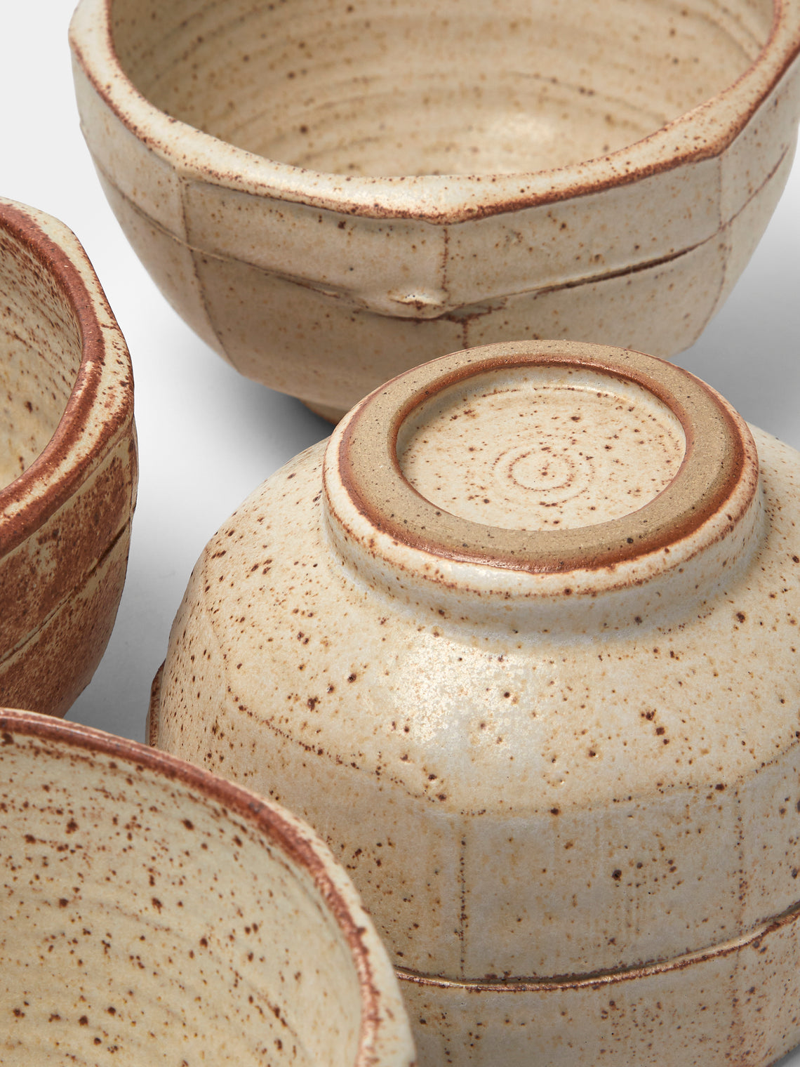 Adam Ross - Hand-Thrown Ceramic Faceted Bowls (Set of 4) - Beige - ABASK