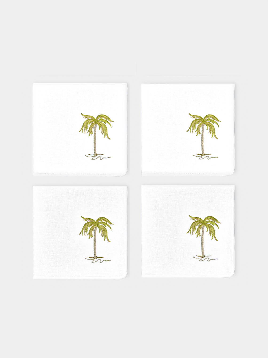 Loretta Caponi - Palm Tree Hand-Embroidered Linen Napkins (Set of 2) - White - ABASK