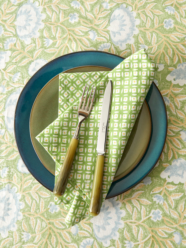 Chamois - The Garden of Mathilde Block-Printed Cotton Napkins (Set of 8) - Green - ABASK