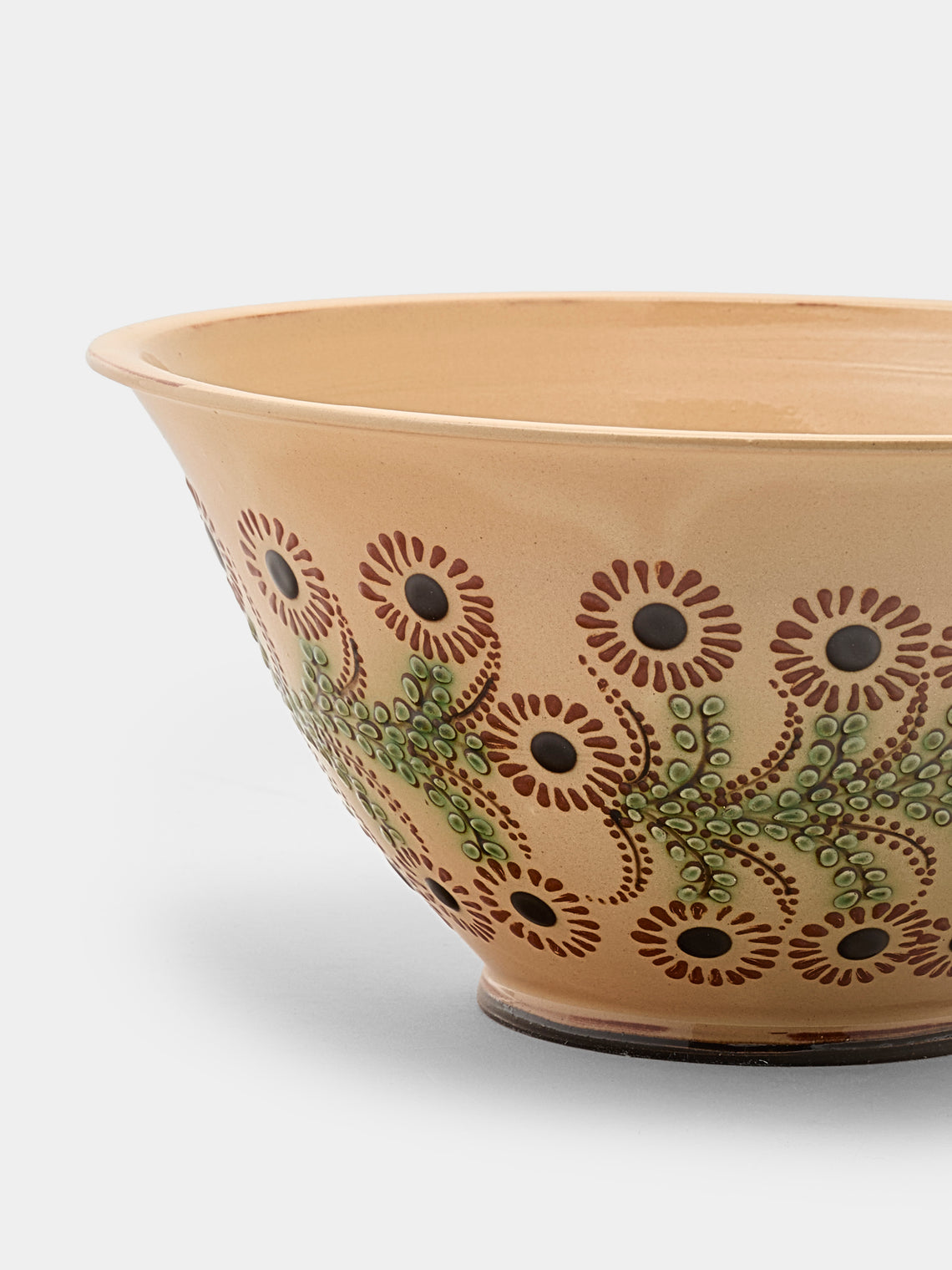Poterie d’Évires - Flowers Hand-Painted Ceramic Large Serving Bowl - Cream - ABASK