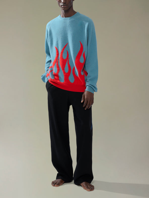 Frenckenberger - Sylvie Fleury Flame Cashmere R-Neck Sweater | Size: M - Blue - ABASK