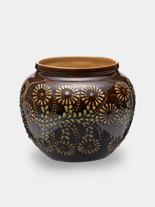 Poterie d’Évires - Flowers Hand-Painted Ceramic Vase (5in/13cm) - Dark brown - ABASK - 