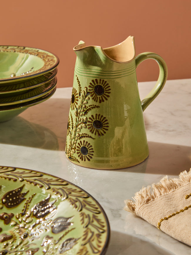 Poterie d’Évires - Flowers Hand-Painted Ceramic Petite Milk Jug - Green - ABASK